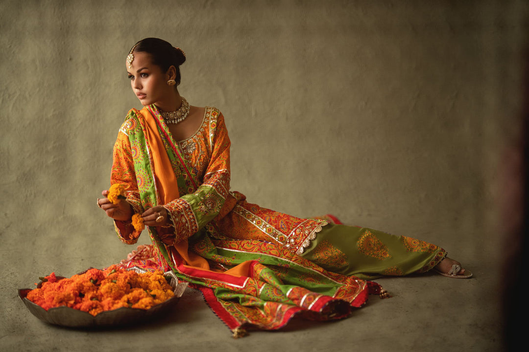 Shehrnaz - Marea Orange Silk Shalwar Set - SHK-1572 - Orange - Silk - 3 Piece