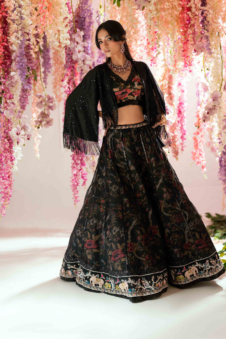 Shehrnaz - Arin Onyx Lehenga Set - SHK-1575 - Black - Georgette / Organza - 3 Piece