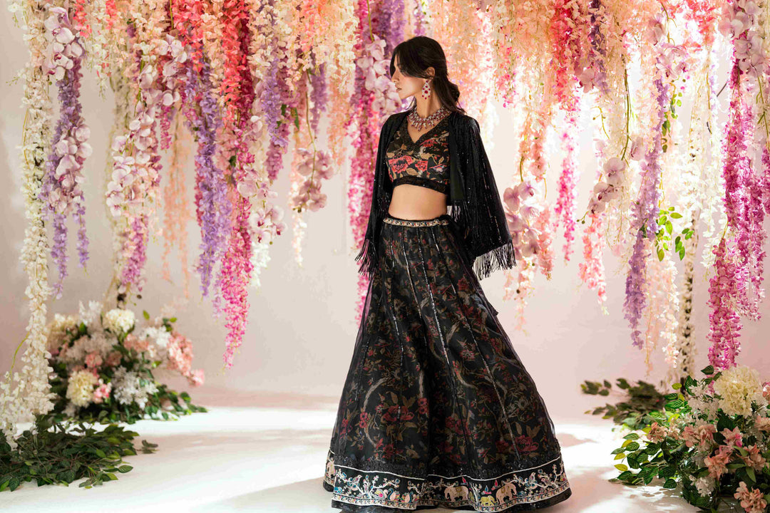Shehrnaz - Arin Onyx Lehenga Set - SHK-1575 - Black - Georgette / Organza - 3 Piece