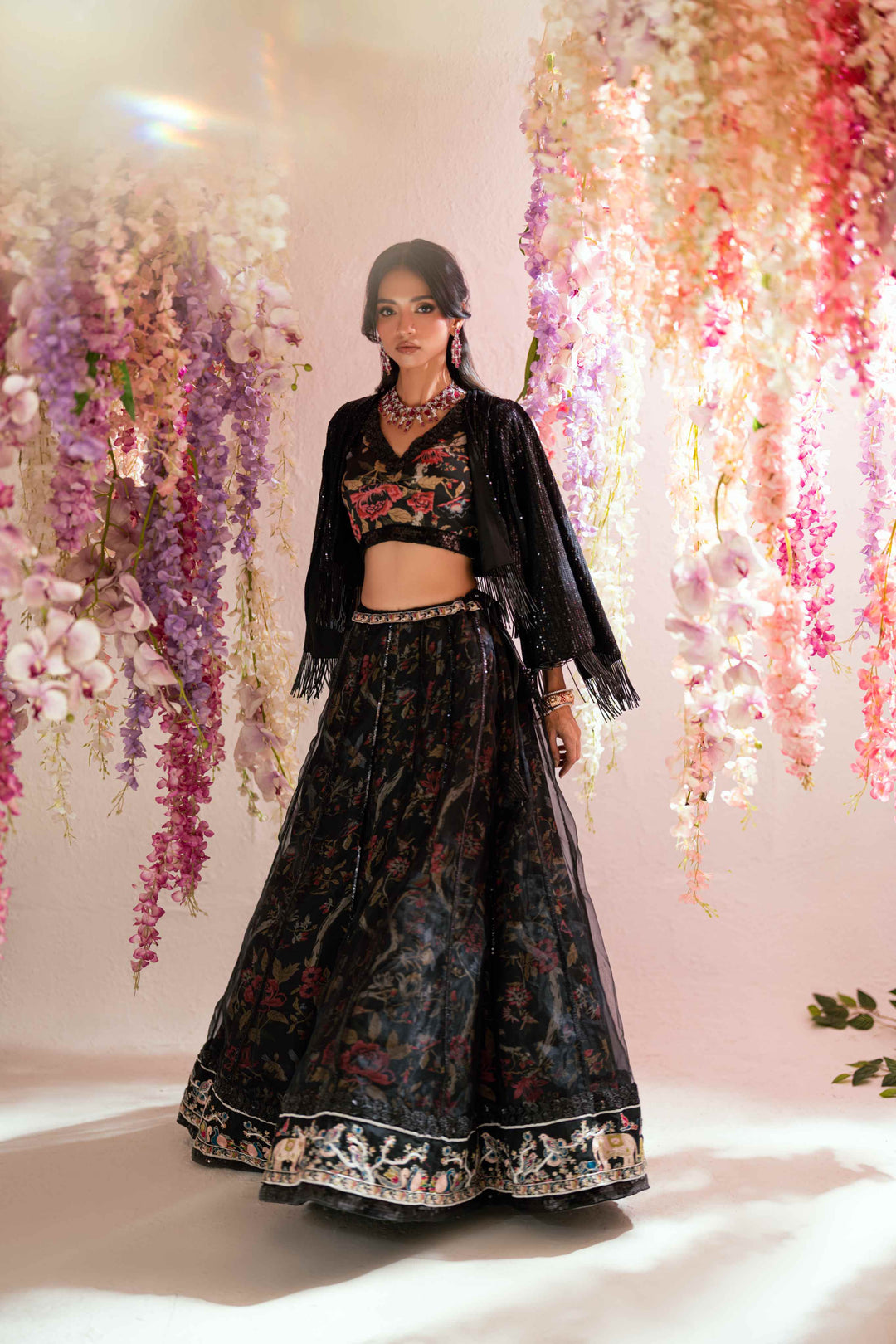 Shehrnaz - Arin Onyx Lehenga Set - SHK-1575 - Black - Georgette / Organza - 3 Piece