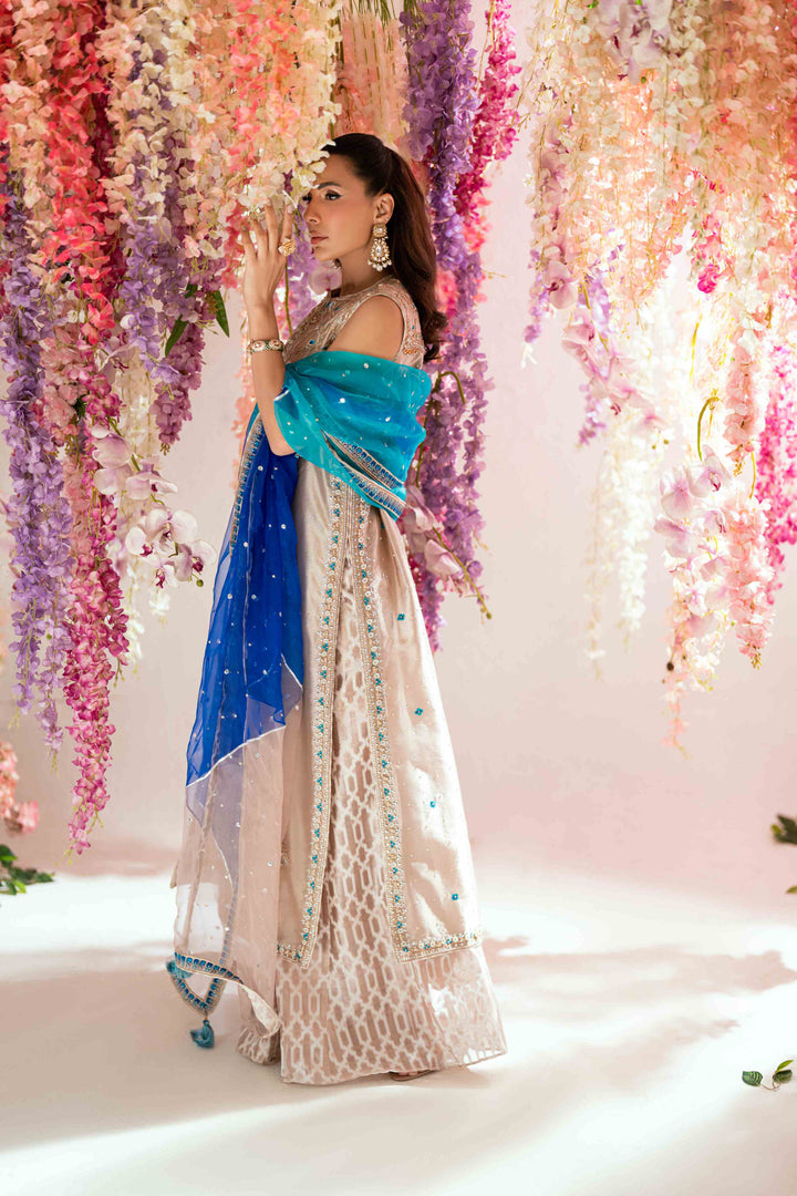 Shehrnaz - Rhea Gold Long Coat Set - SHK-1565 - Gold - Mysore silk - 3 Piece