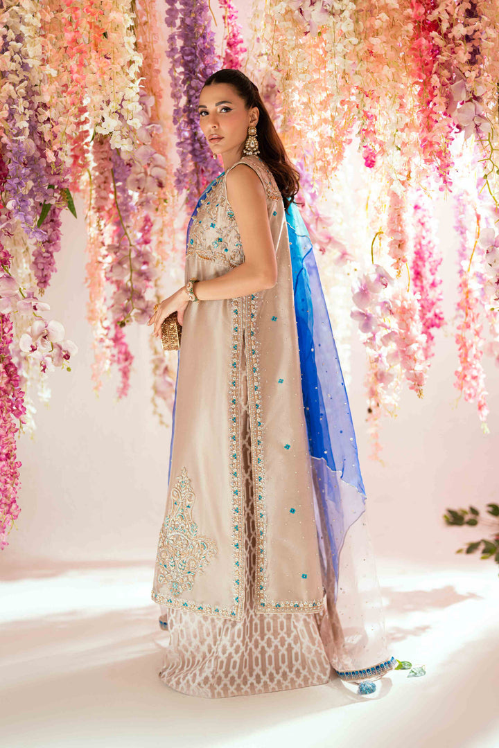 Shehrnaz - Rhea Gold Long Coat Set - SHK-1565 - Gold - Mysore silk - 3 Piece