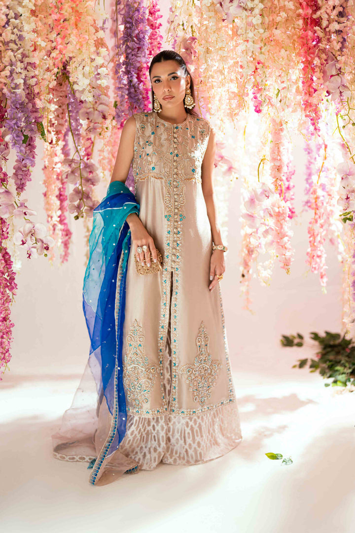 Shehrnaz - Rhea Gold Long Coat Set - SHK-1565 - Gold - Mysore silk - 3 Piece