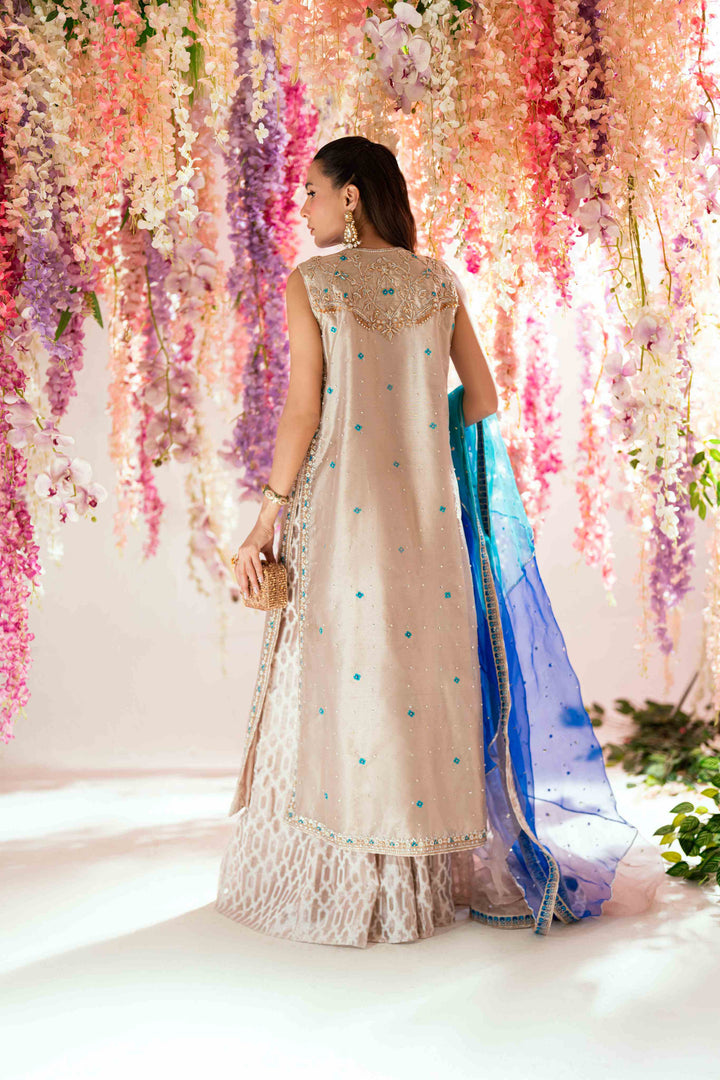 Shehrnaz - Rhea Gold Long Coat Set - SHK-1565 - Gold - Mysore silk - 3 Piece