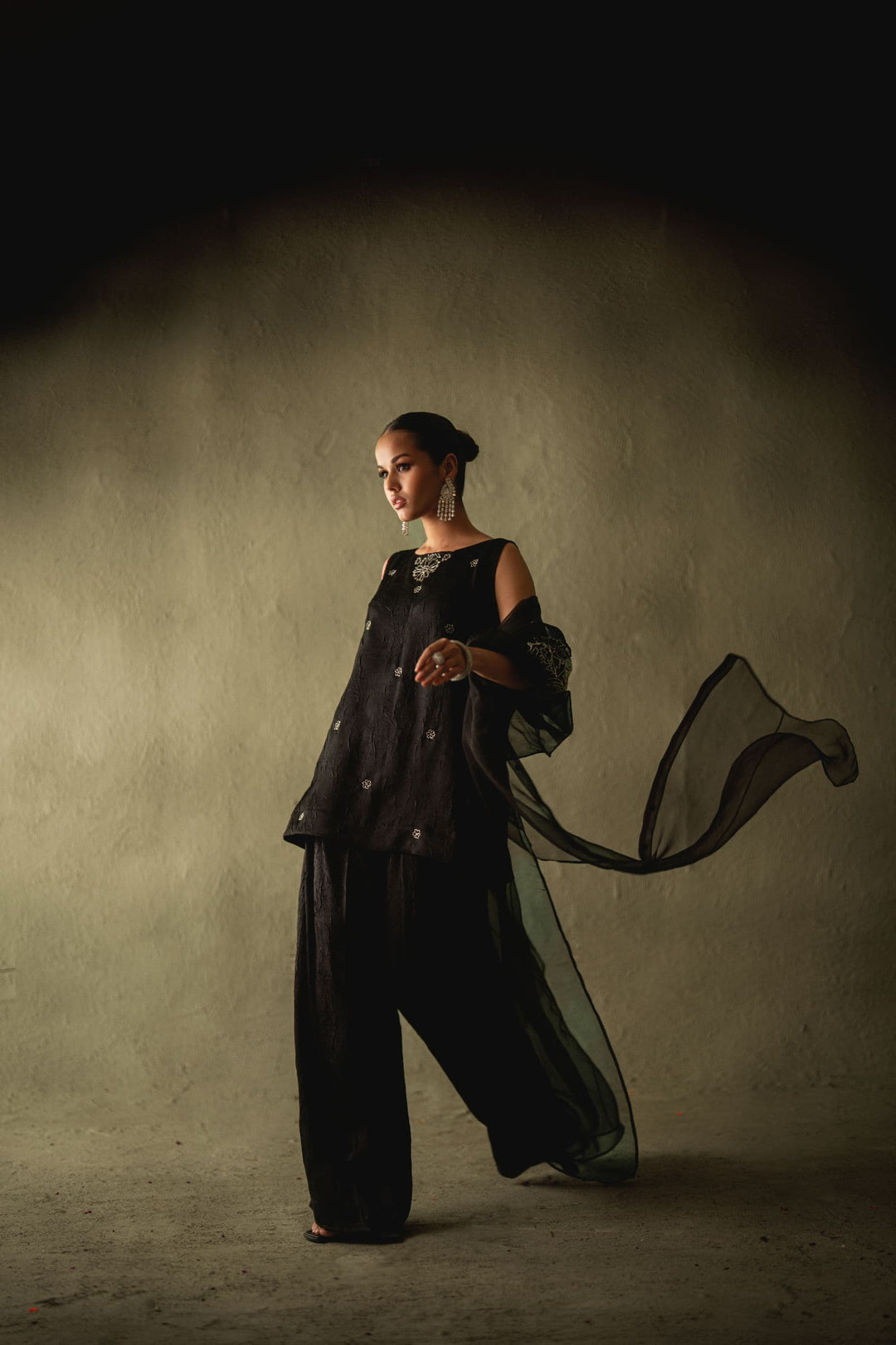 Shehrnaz - Tahlia Black Organza Pleated Coat - SHK-1592 - Black - Organza - 3 Piece