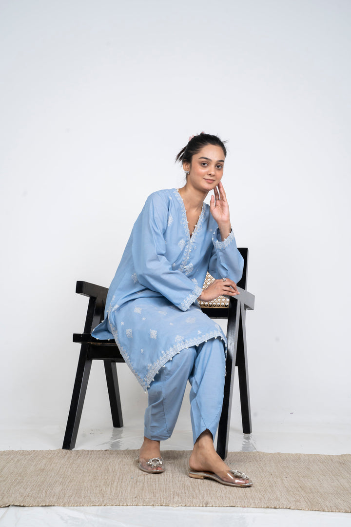 Ayla Studio - Solid Embroidered | 2-Piece Rtw | Sky Blue