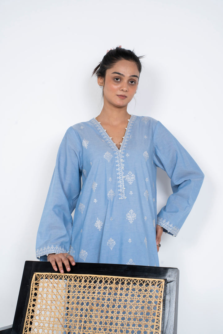 Ayla Studio - Solid Embroidered | 2-Piece Rtw | Sky Blue