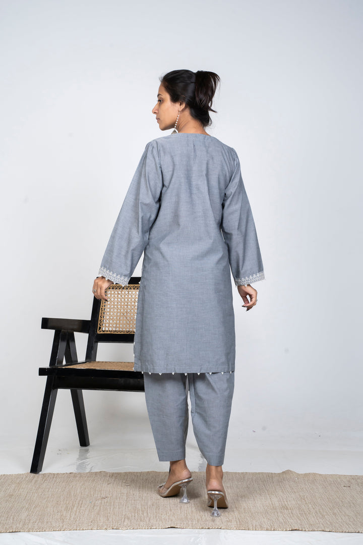 Ayla Studio - Solid Embroidered | 2-Piece Rtw | Grey