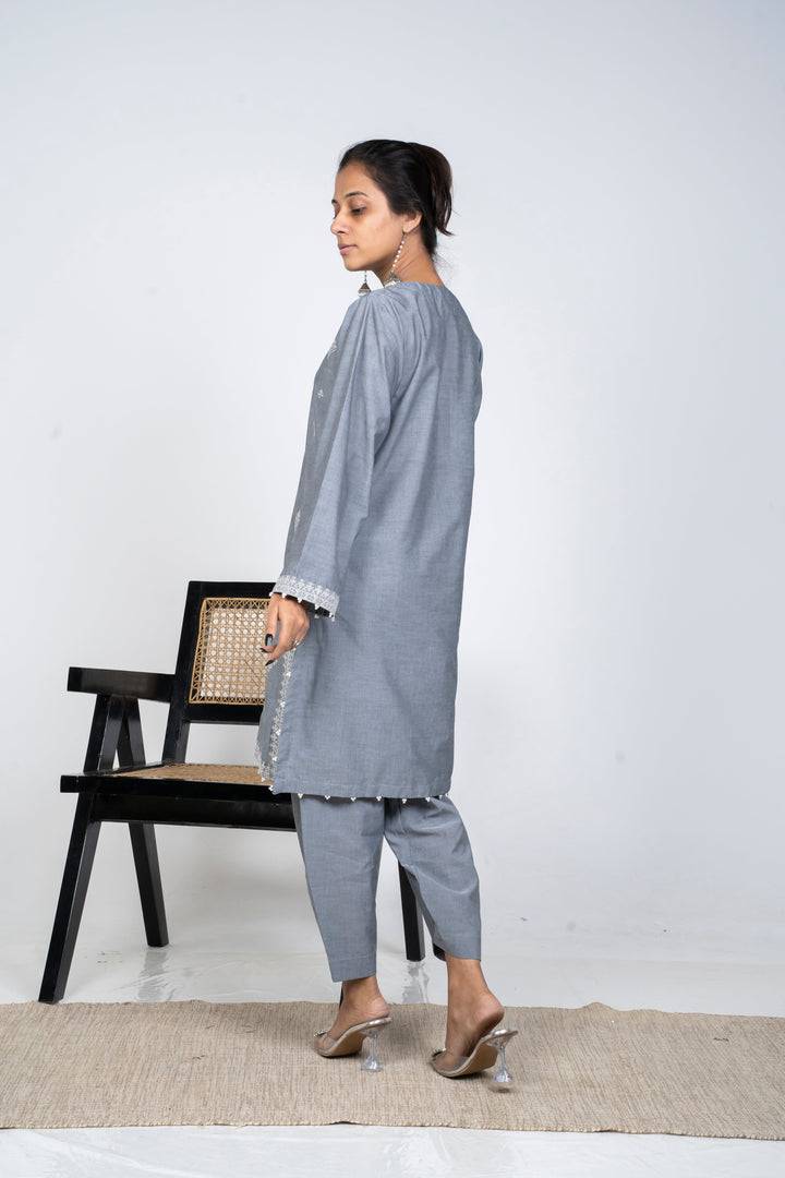Ayla Studio - Solid Embroidered | 2-Piece Rtw | Grey