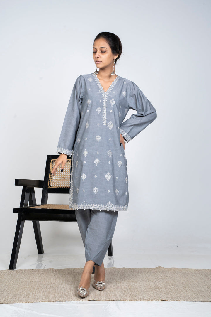 Ayla Studio - Solid Embroidered | 2-Piece Rtw | Grey