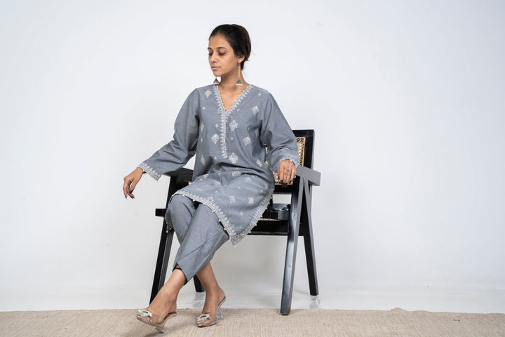 Ayla Studio - Solid Embroidered | 2-Piece Rtw | Grey