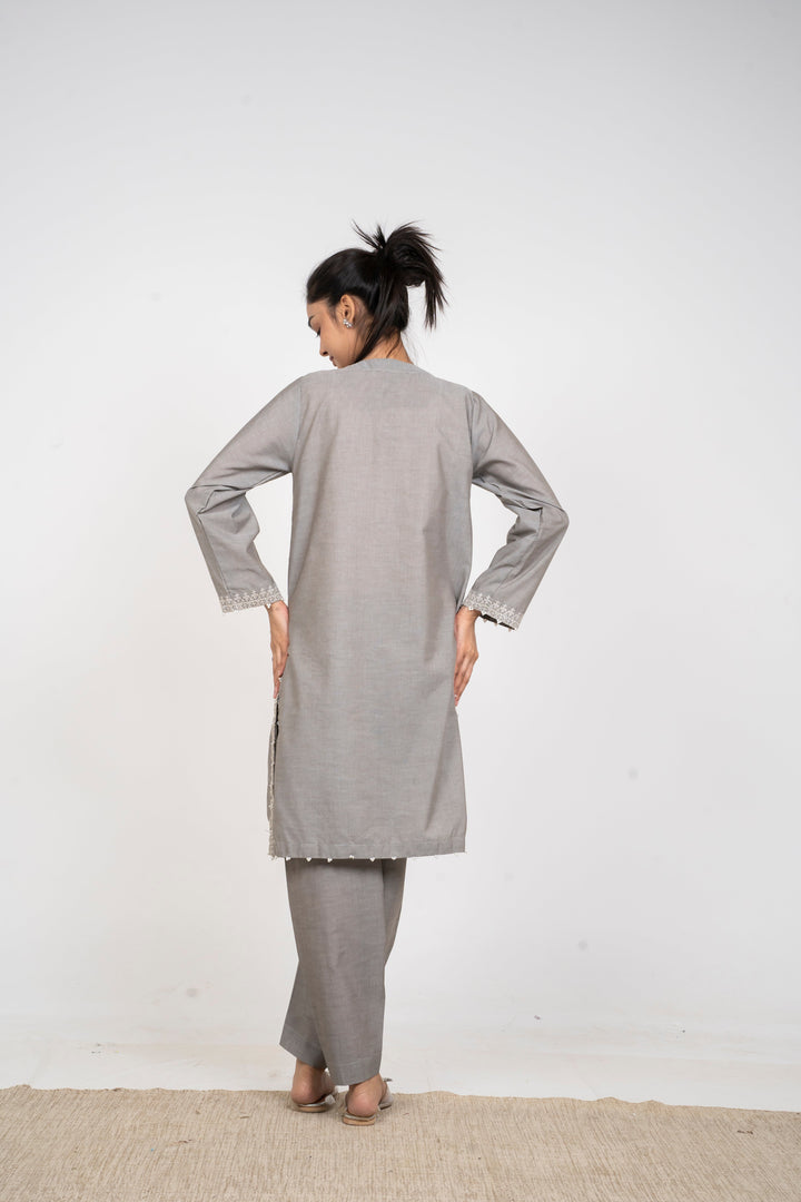Ayla Studio - Solid Embroidered | 2-Piece Rtw | Silver Grey