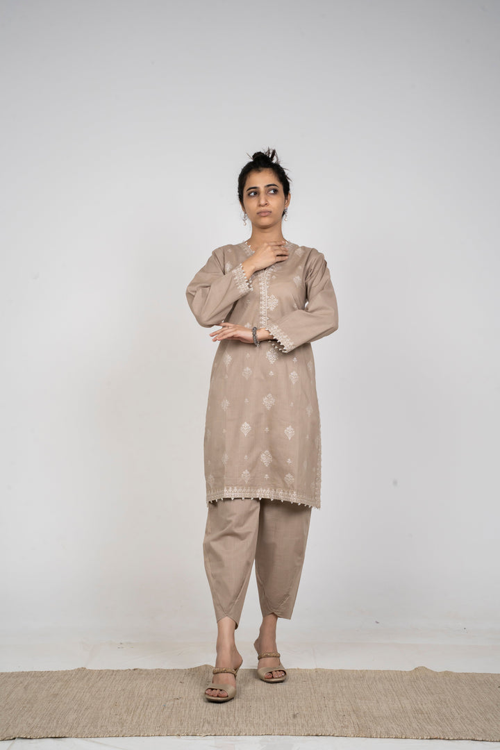 Ayla Studio - Solid Embroidered | 2-Piece Rtw | Mushroom Beige