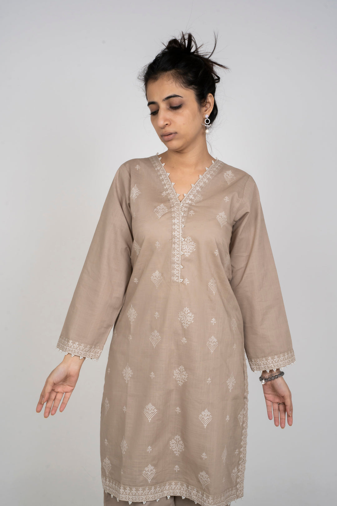 Ayla Studio - Solid Embroidered | 2-Piece Rtw | Mushroom Beige