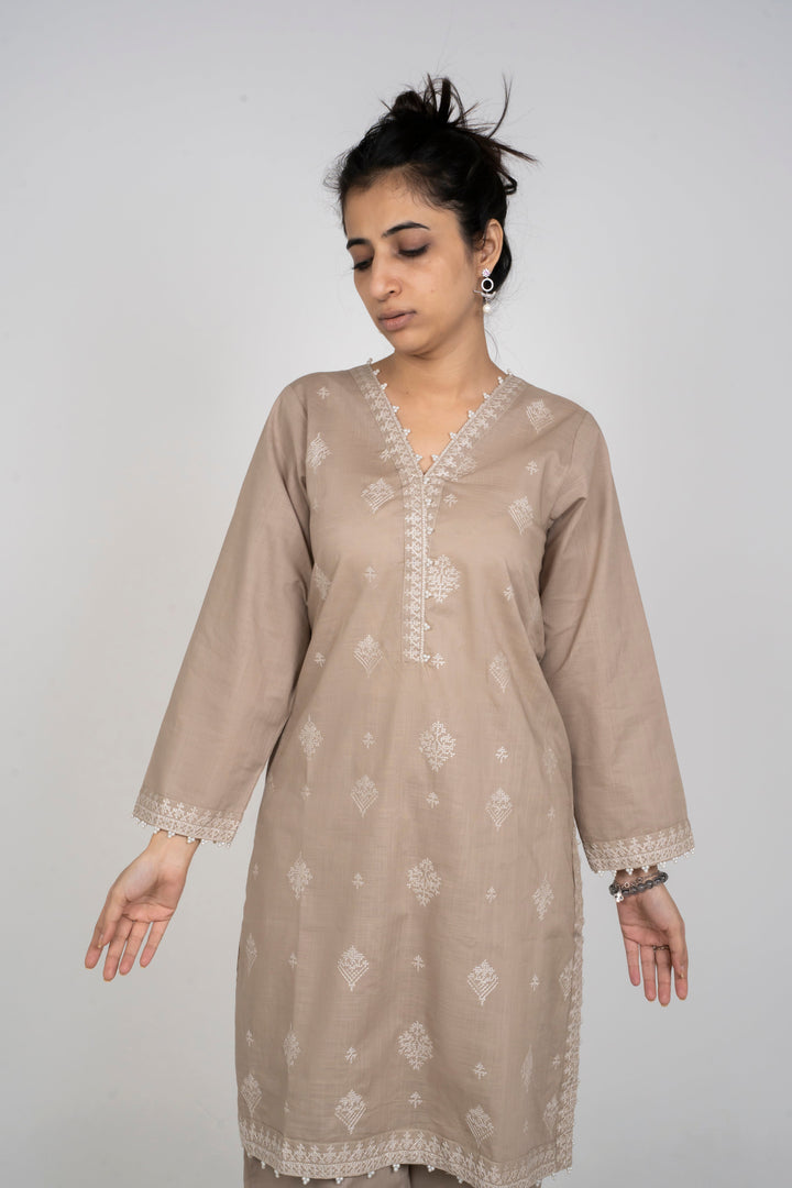 Ayla Studio - Solid Embroidered | 2-Piece Rtw | Mushroom Beige