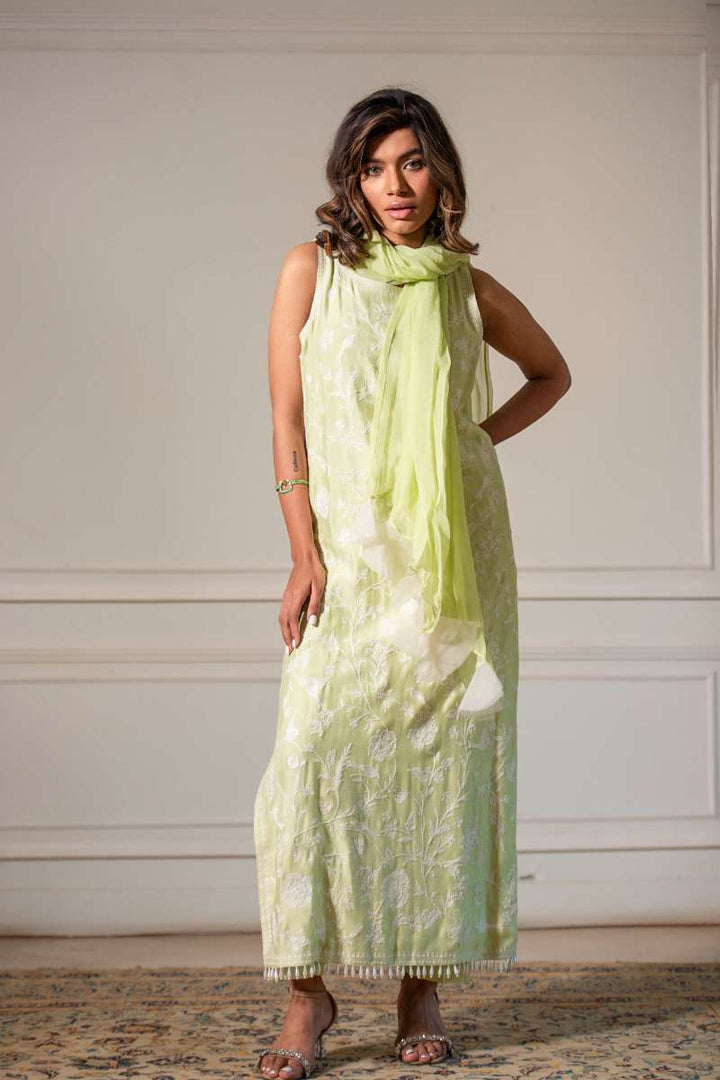 Yasmin Zaman - Butter Sheesha mat finish Suit For Women - Apple Green  - 3 Piece