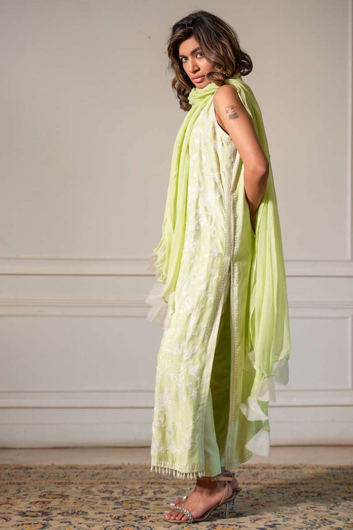 Yasmin Zaman - Butter Sheesha mat finish Suit For Women - Apple Green  - 3 Piece