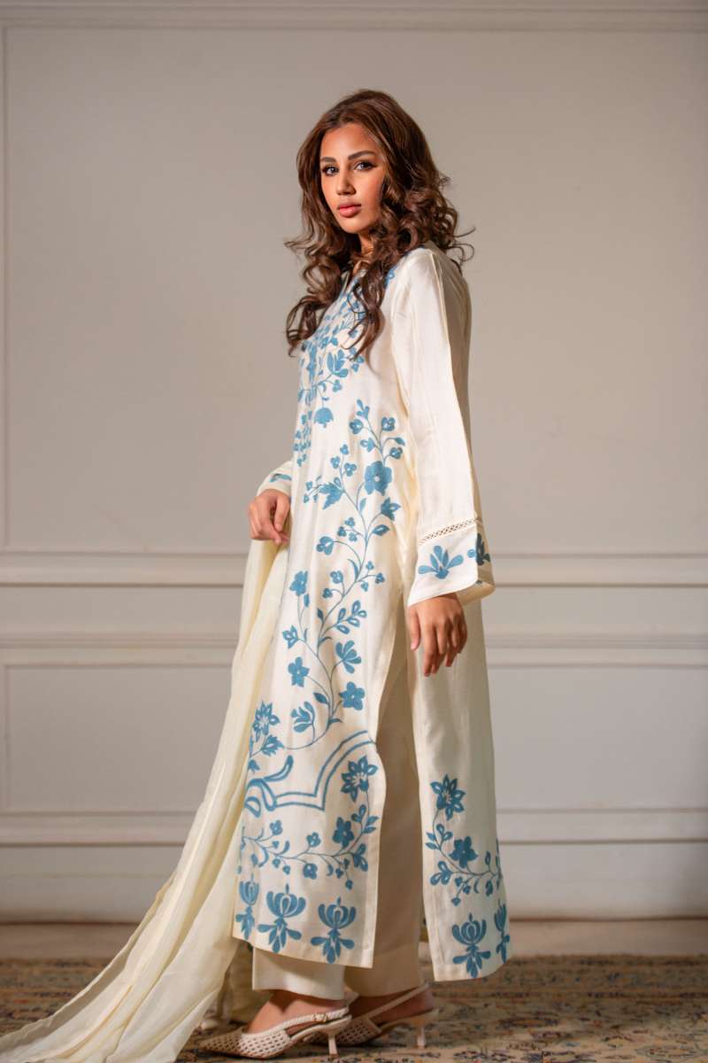 Yasmin Zaman - Butter Sheesha mat finish Suit For Women - Ivory  - 3 Piece