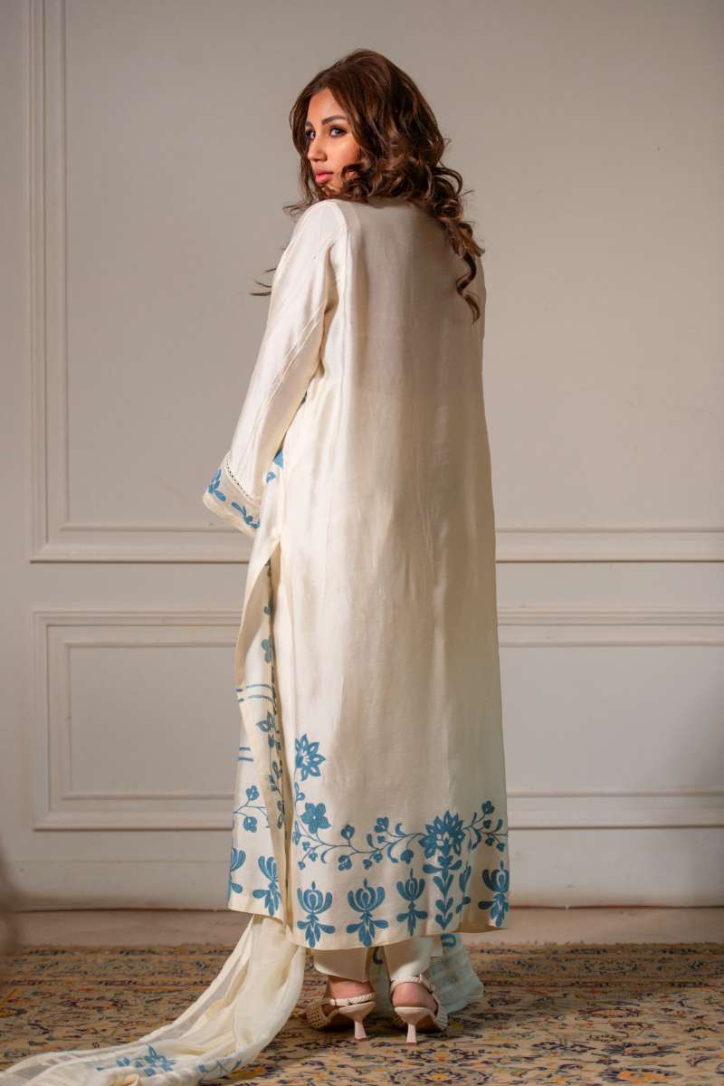 Yasmin Zaman - Butter Sheesha mat finish Suit For Women - Ivory  - 3 Piece