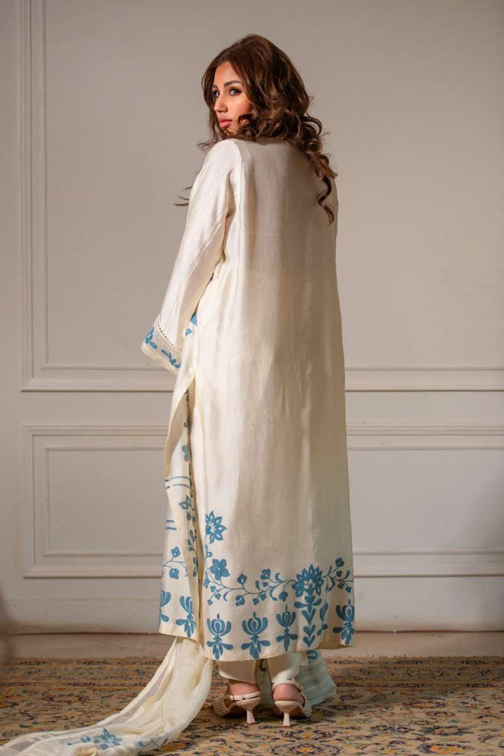 Yasmin Zaman - Butter Sheesha mat finish Suit For Women - Ivory  - 3 Piece