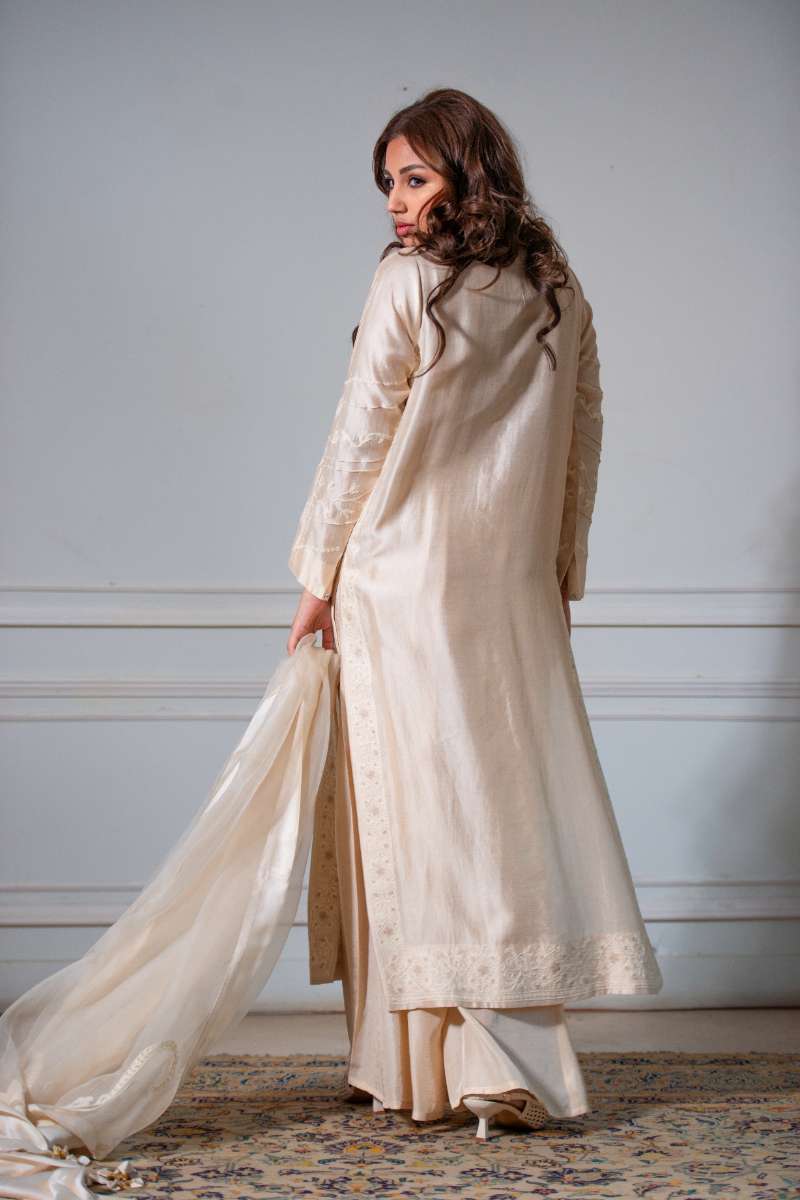 Yasmin Zaman - Butter Sheesha mat finish Suit For Women - Ivory  - 3 Piece