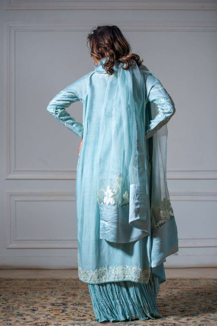 Yasmin Zaman - Butter Sheesha mat finish Suit For Women - Ice Blue - 3 Piece
