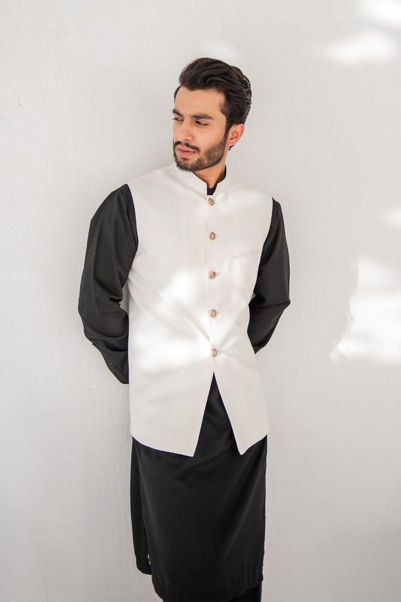 Shahjahan - Wash & Wear - Off White on Black - 3 Piece