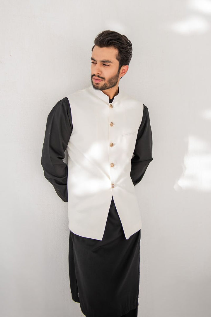 Shahjahan - Wash & Wear - Off White on Black - 3 Piece