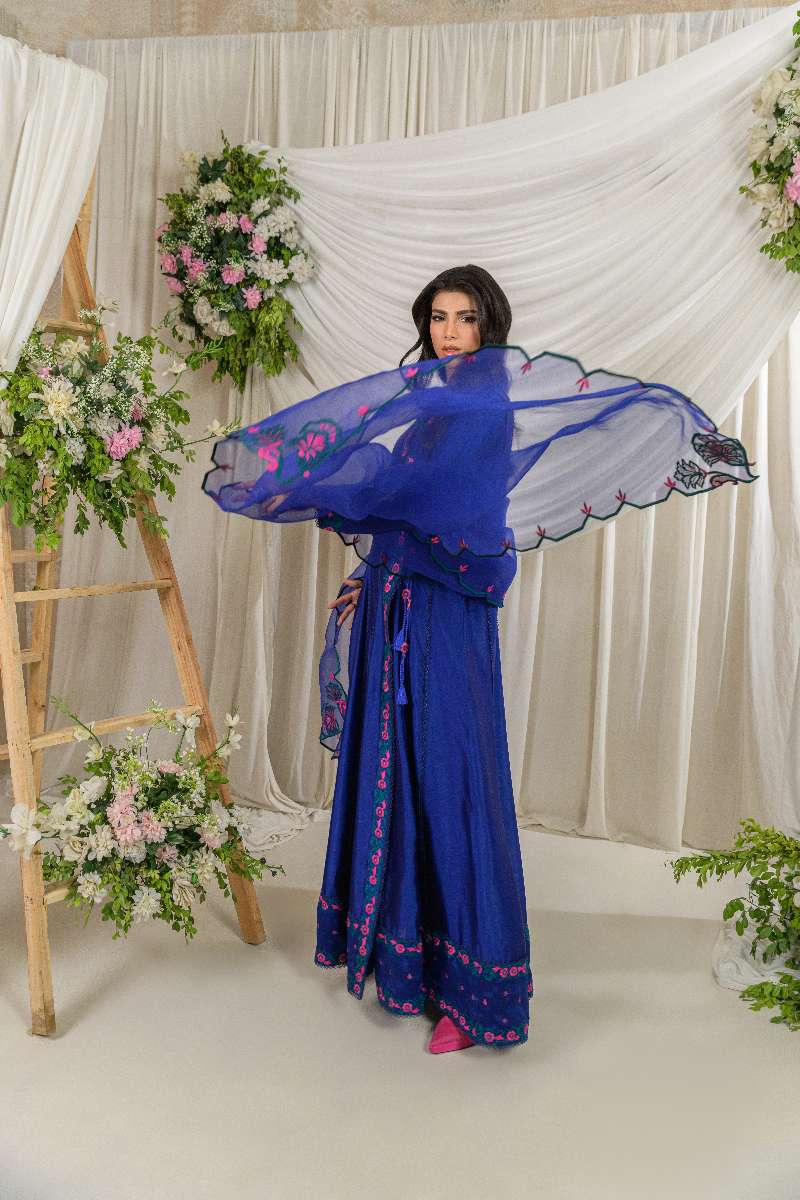 Alishba Kashif - Meherbano - Cobalt - Tusser Silk - 3 Piece