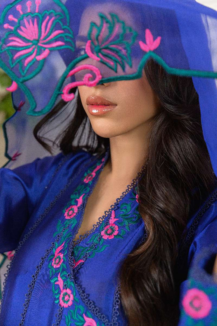 Alishba Kashif - Meherbano - Cobalt - Tusser Silk - 3 Piece