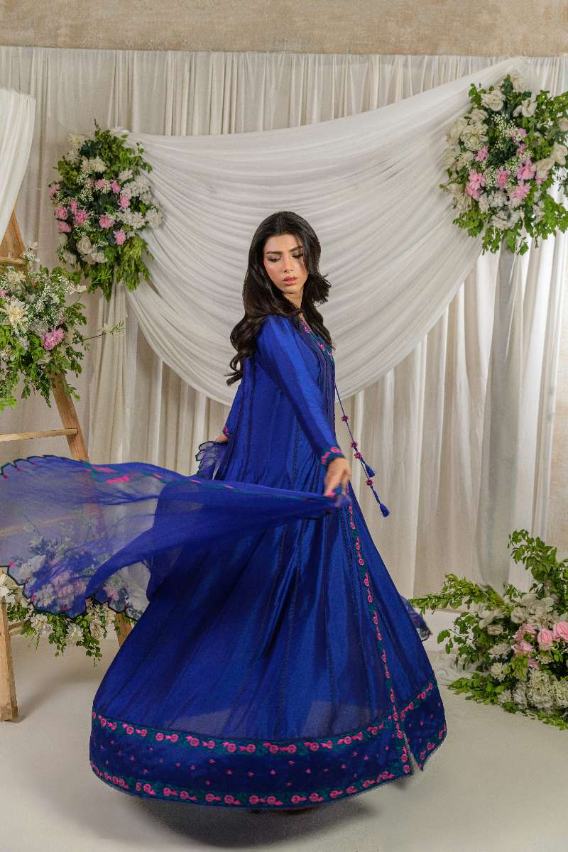 Alishba Kashif - Meherbano - Cobalt - Tusser Silk - 3 Piece