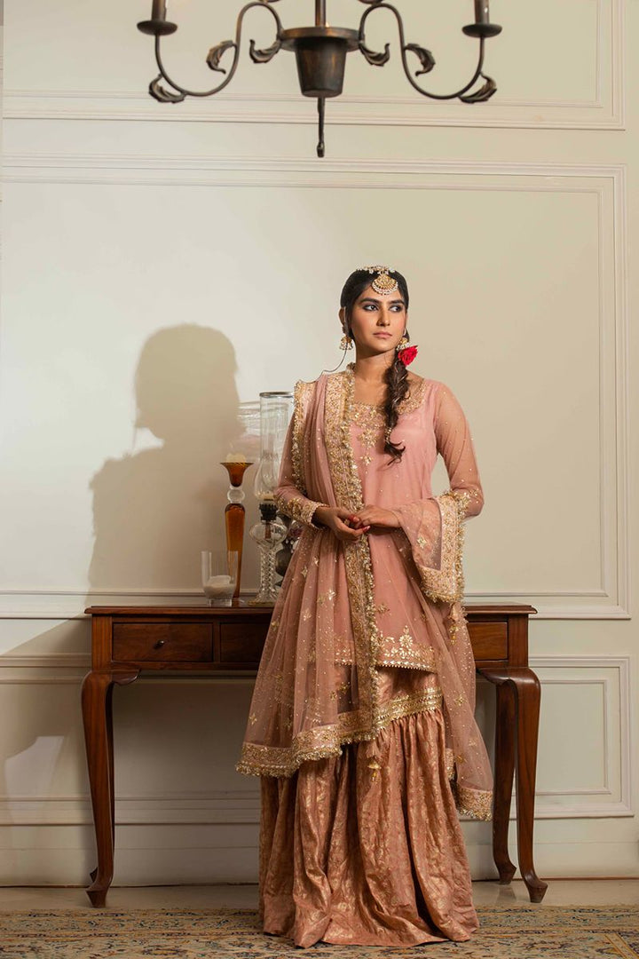 Yasmin Zaman - Falak - Jamawar & Net- Blush Pink- 3 Piece