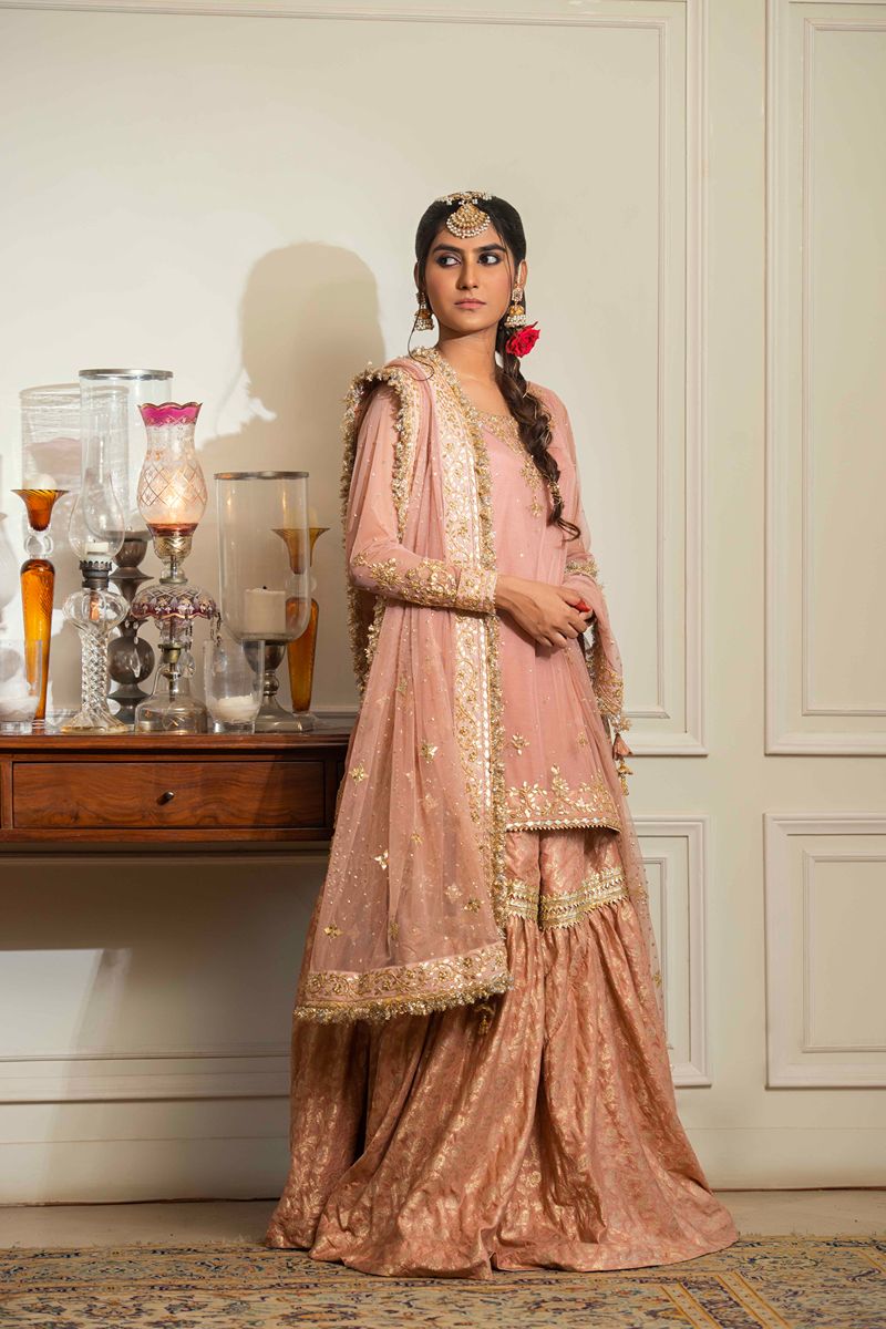 Yasmin Zaman - Falak - Jamawar & Net- Blush Pink- 3 Piece