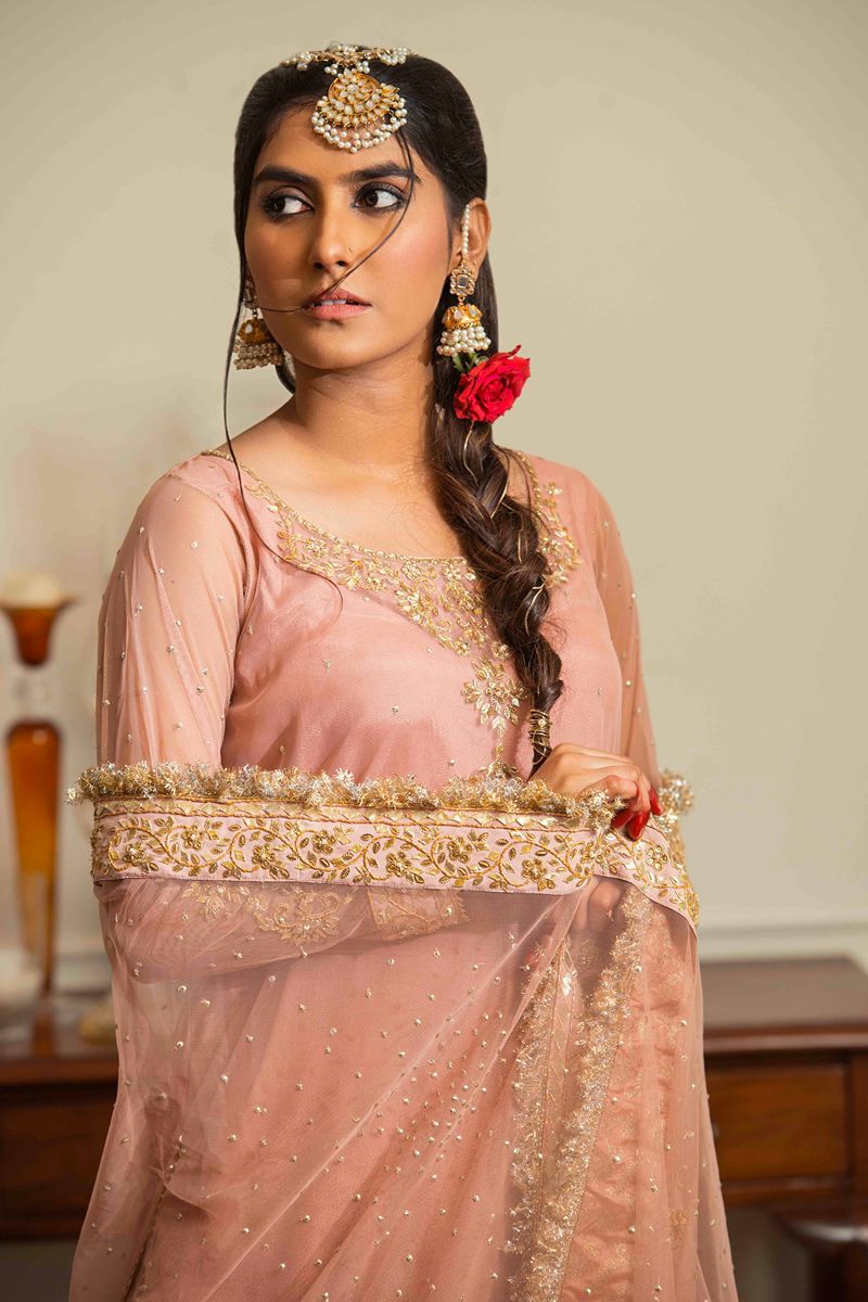 Yasmin Zaman - Falak - Jamawar & Net- Blush Pink- 3 Piece