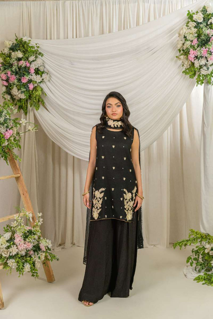 Alishba Kashif - Ebon - Black - Khaadi Net & Silk - 3 Piece