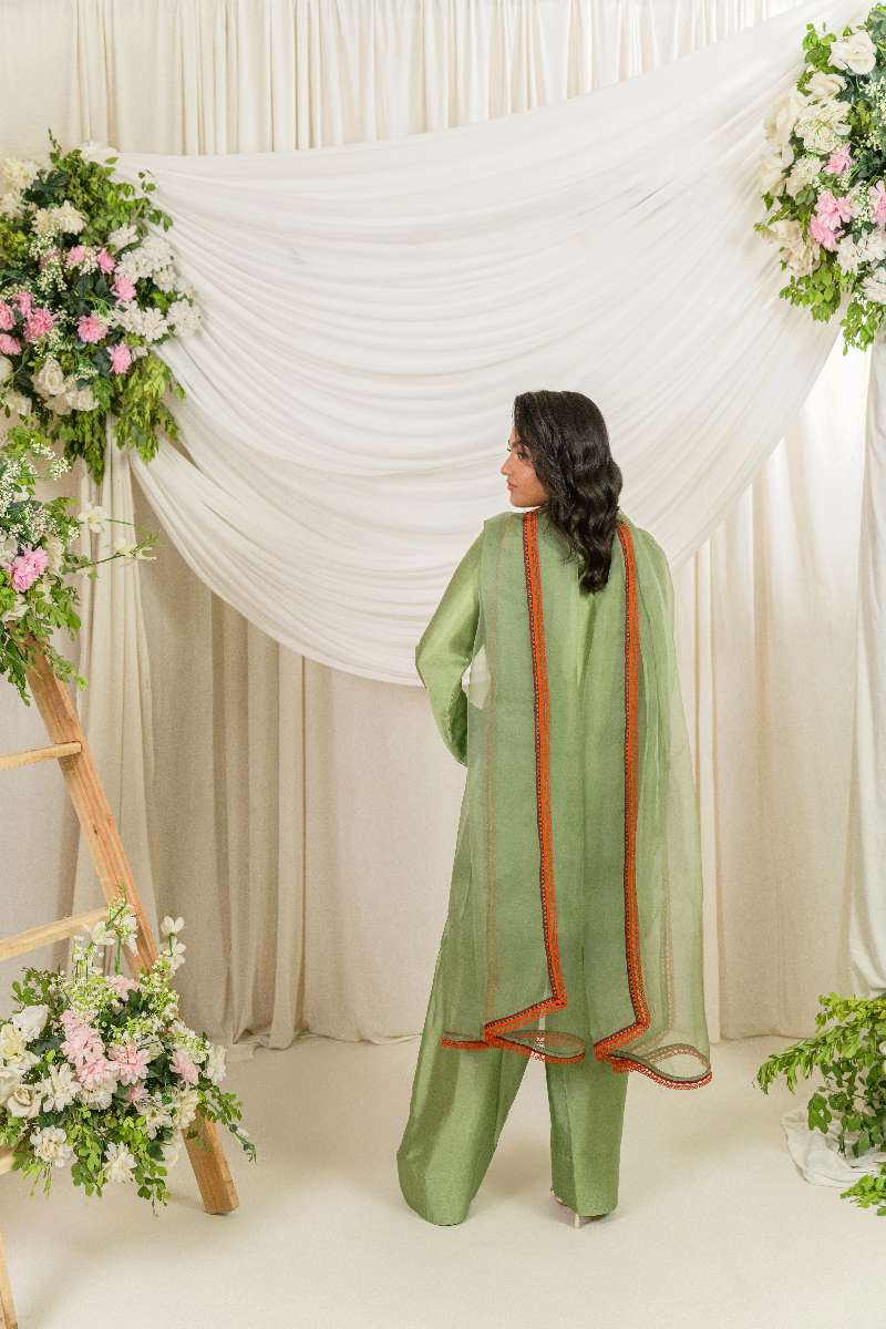 Alishba Kashif - Zaitoon - Olive Green - Tusser Silk - 3 Piece