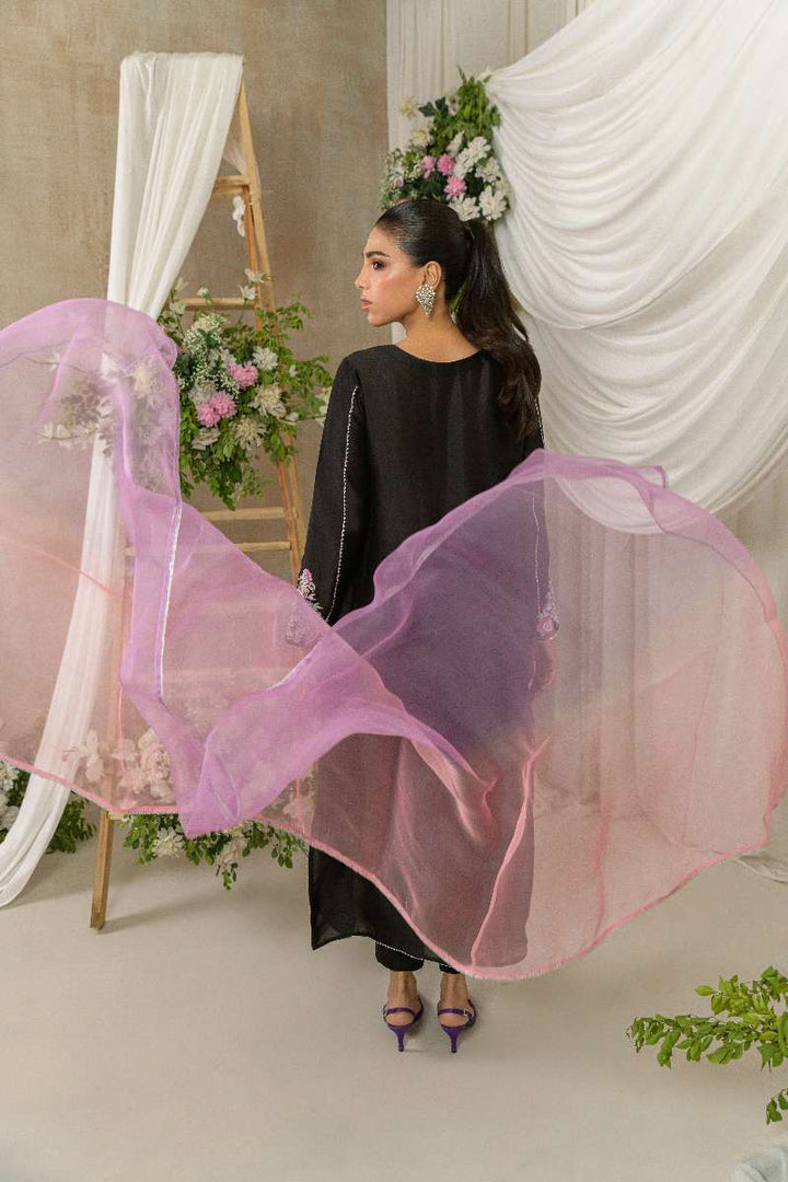 Alishba Kashif - Midnight Petals - Black - Tusser Silk - 3 Piece