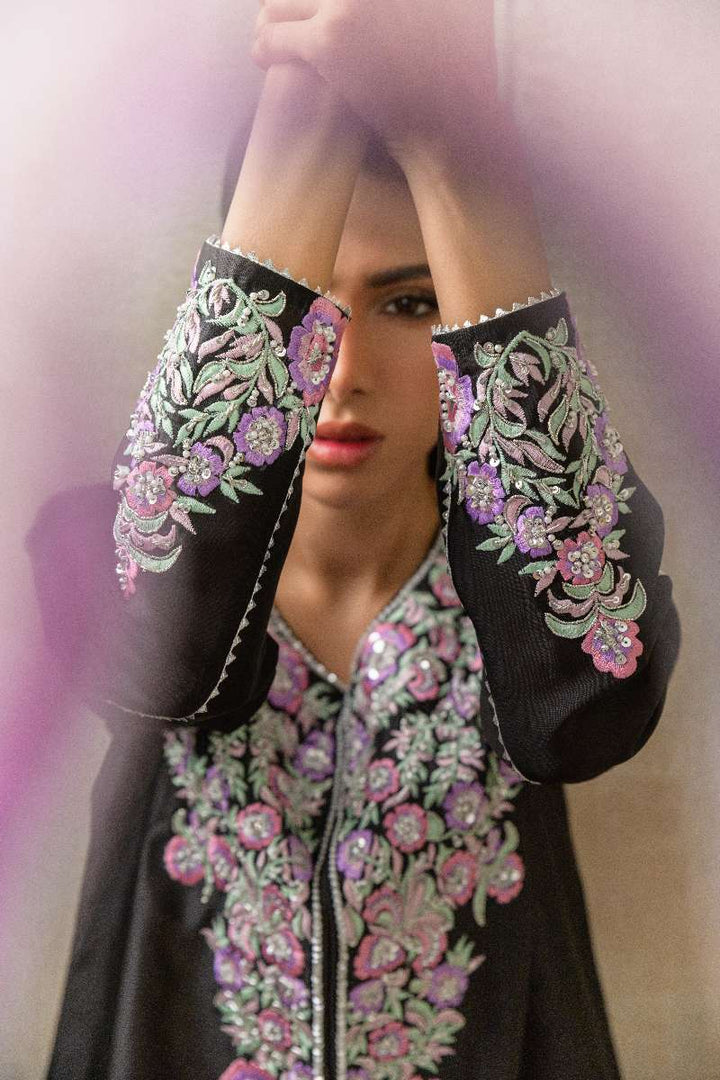 Alishba Kashif - Midnight Petals - Black - Tusser Silk - 3 Piece