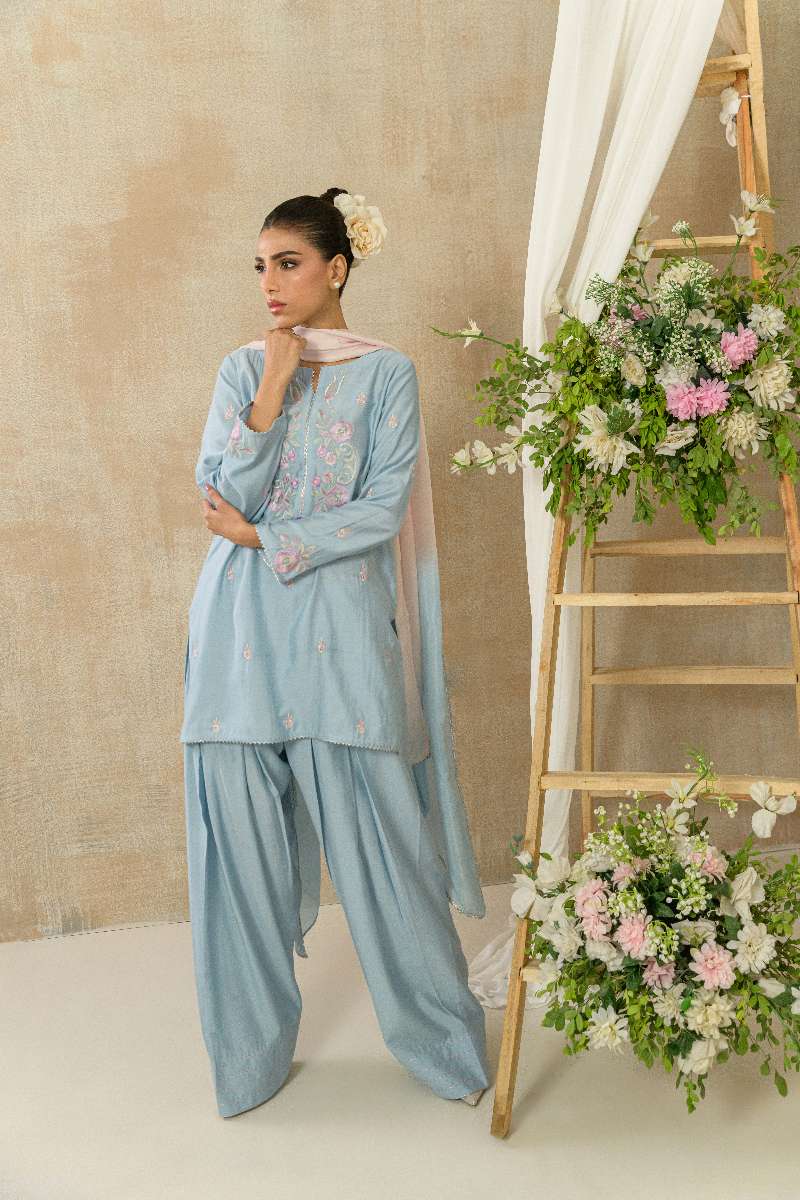 Alishba Kashif - Zehan - Blue - Viscose Silk - 3 Piece
