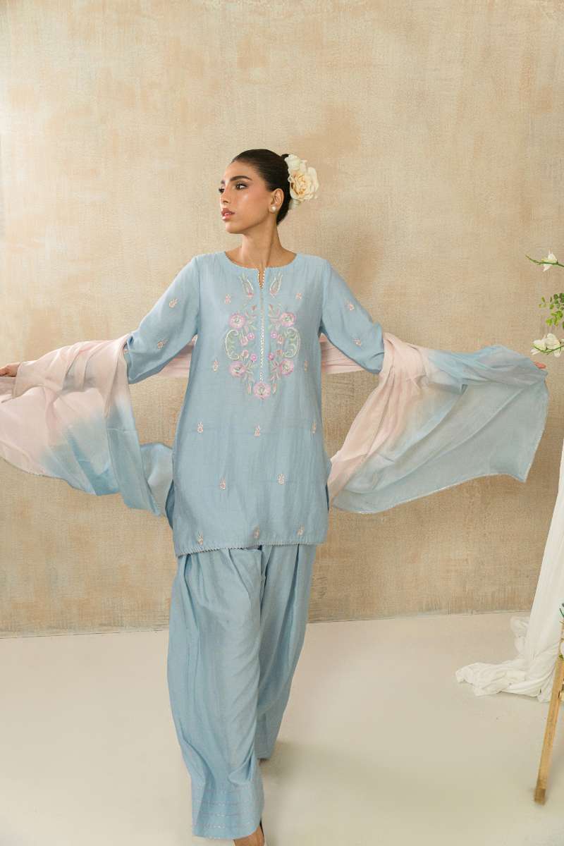 Alishba Kashif - Zehan - Blue - Viscose Silk - 3 Piece