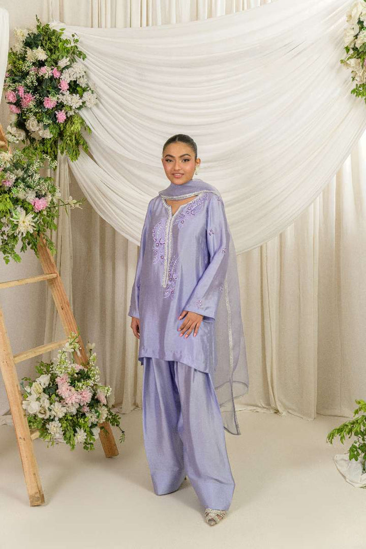 Alishba Kashif - Sahar - Lavender - Tusser Silk - 3 Piece