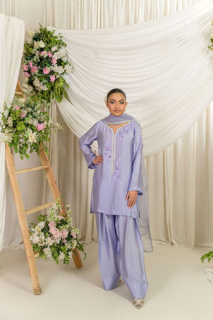 Alishba Kashif - Sahar - Lavender - Tusser Silk - 3 Piece