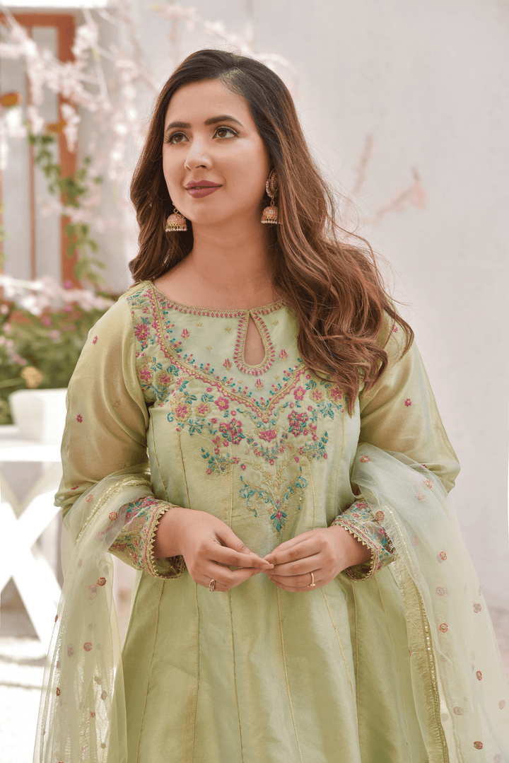 Omal by Komal - REEM (Frock & Dupatta) - Mint - Maysuri & Net - 2 Piece