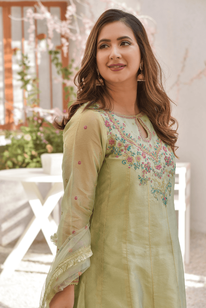 Omal by Komal - REEM (Frock & Dupatta) - Mint - Maysuri & Net - 2 Piece