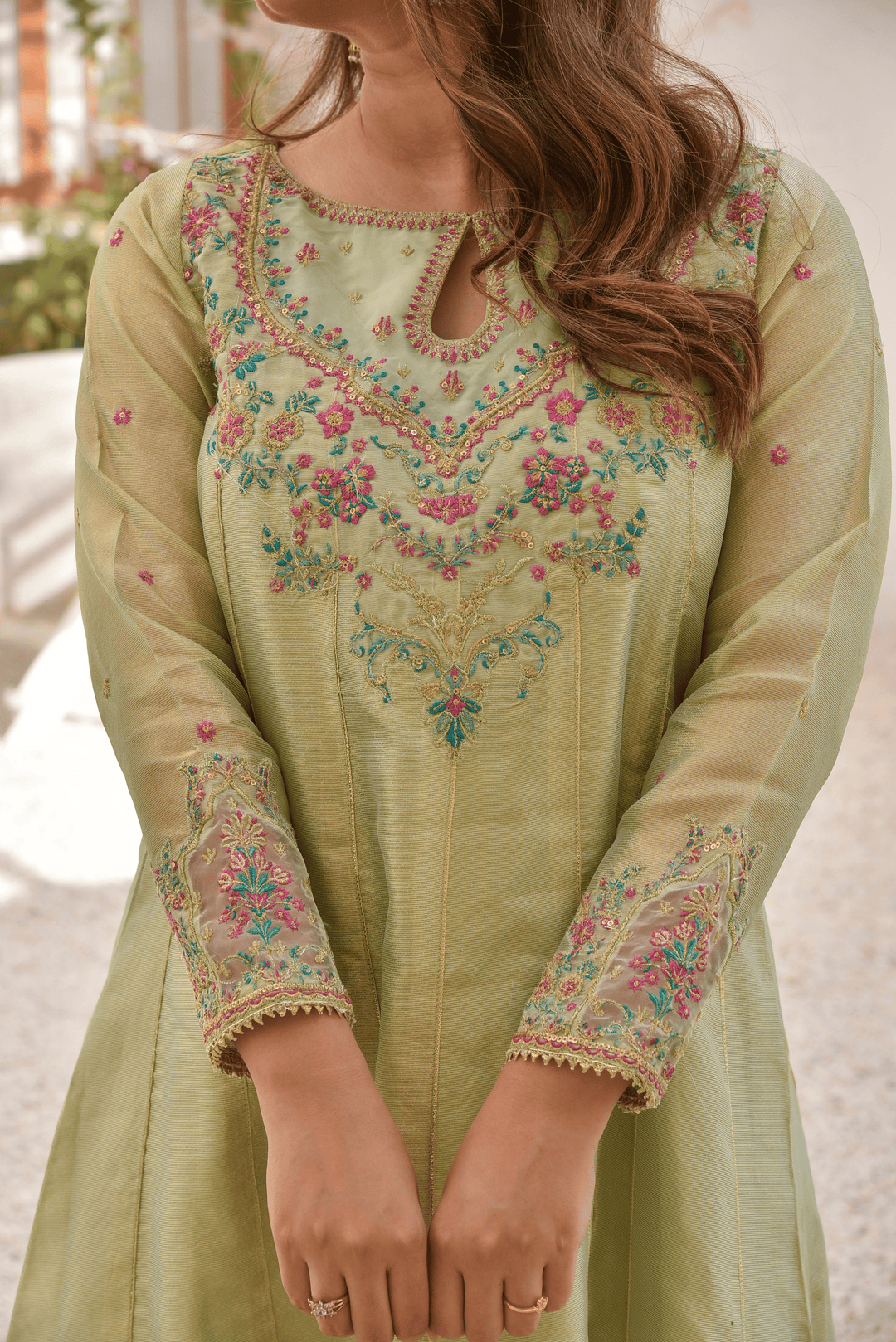 Omal by Komal - REEM (Frock & Dupatta) - Mint - Maysuri & Net - 2 Piece