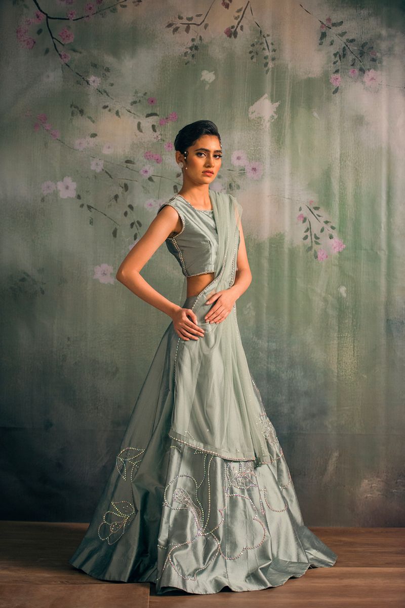 Yasmin Zaman Meera Lehnga choli Grey 3 Piece