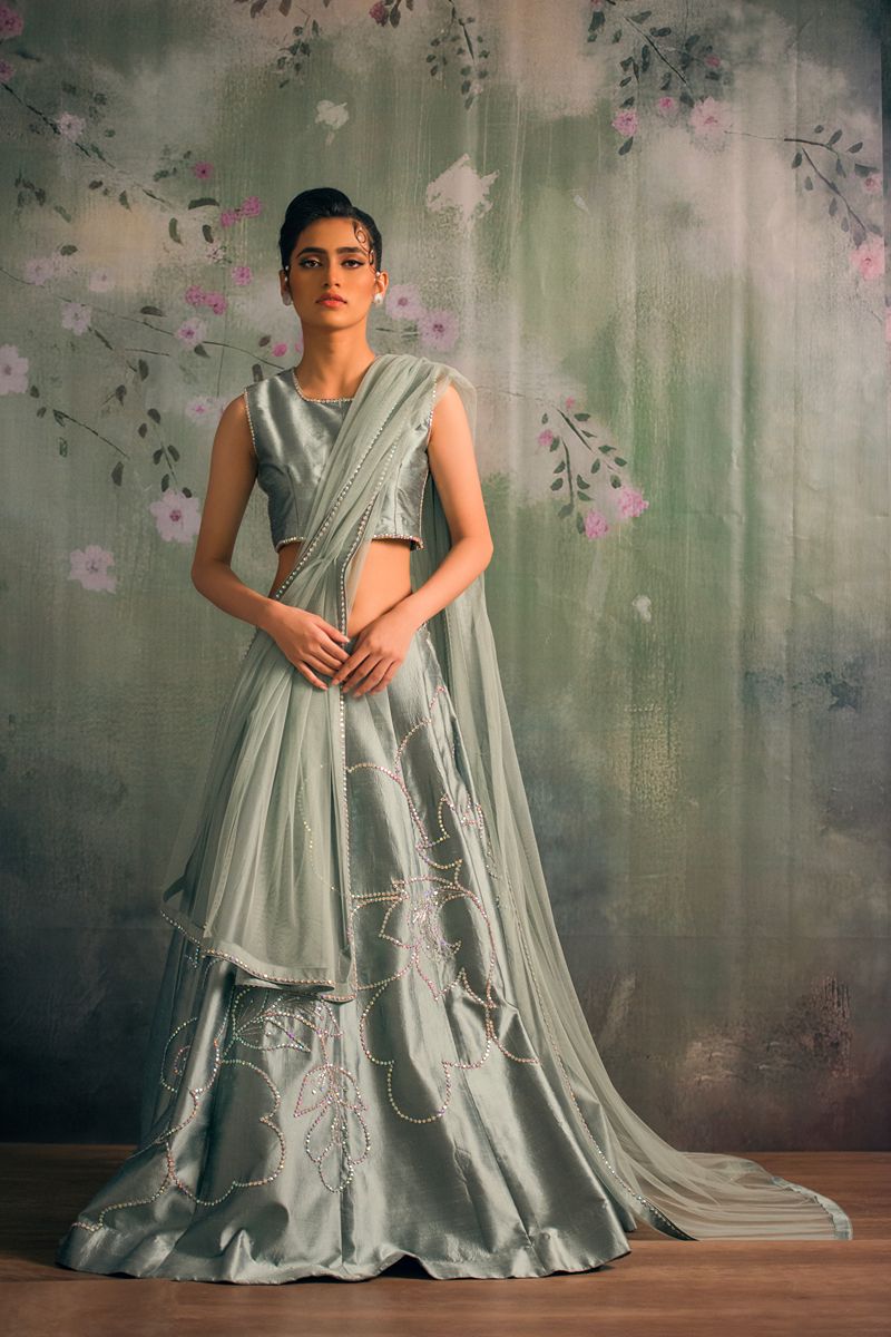 Yasmin Zaman Meera Lehnga choli Grey 3 Piece