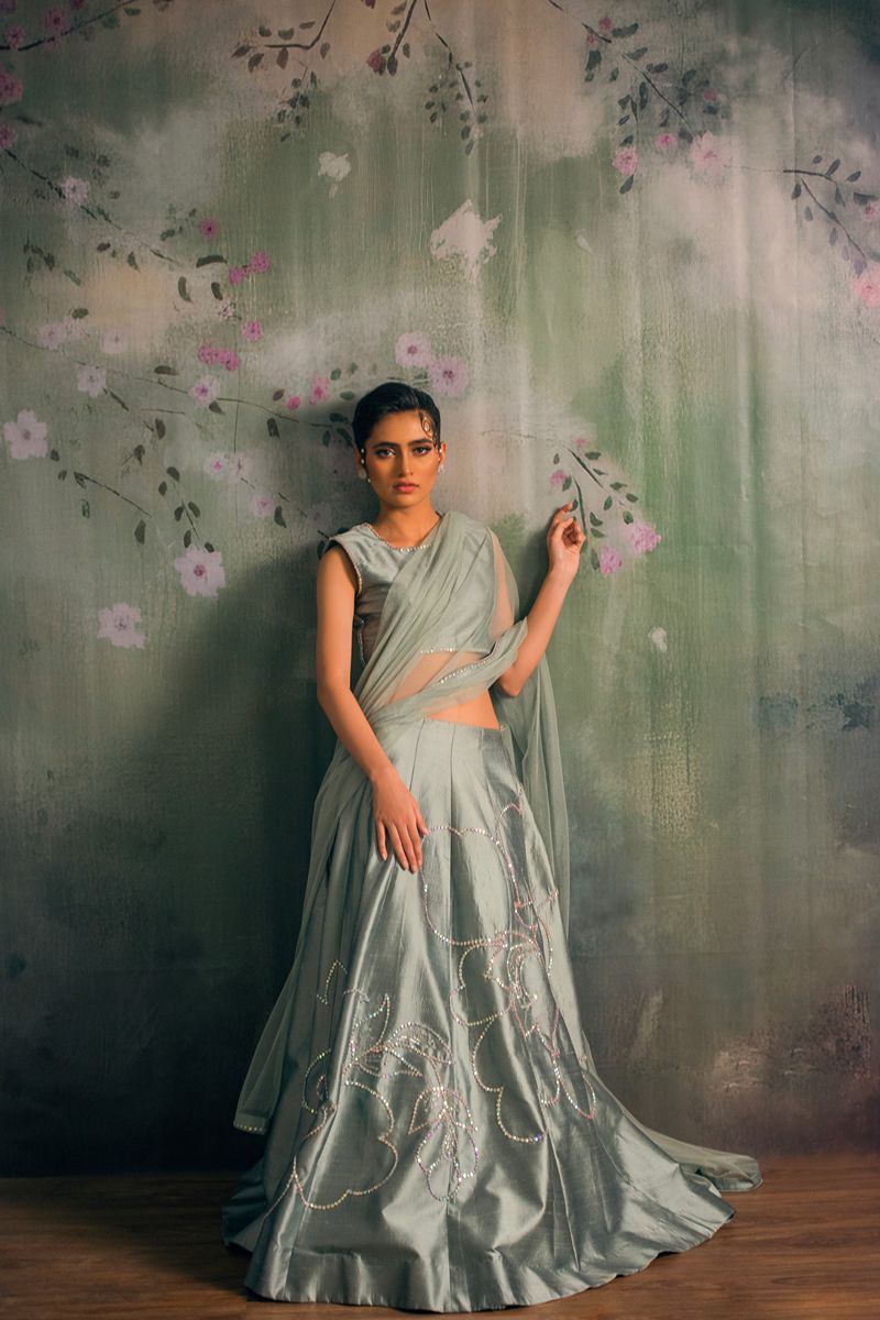 Yasmin Zaman Meera Lehnga choli Grey 3 Piece