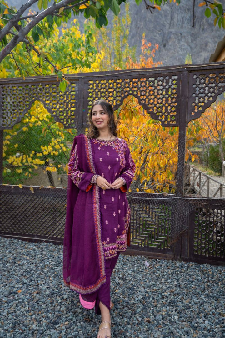 Omal by Komal - Mehek - Rust - Khaddar & Khaadi Net - 3 Piece