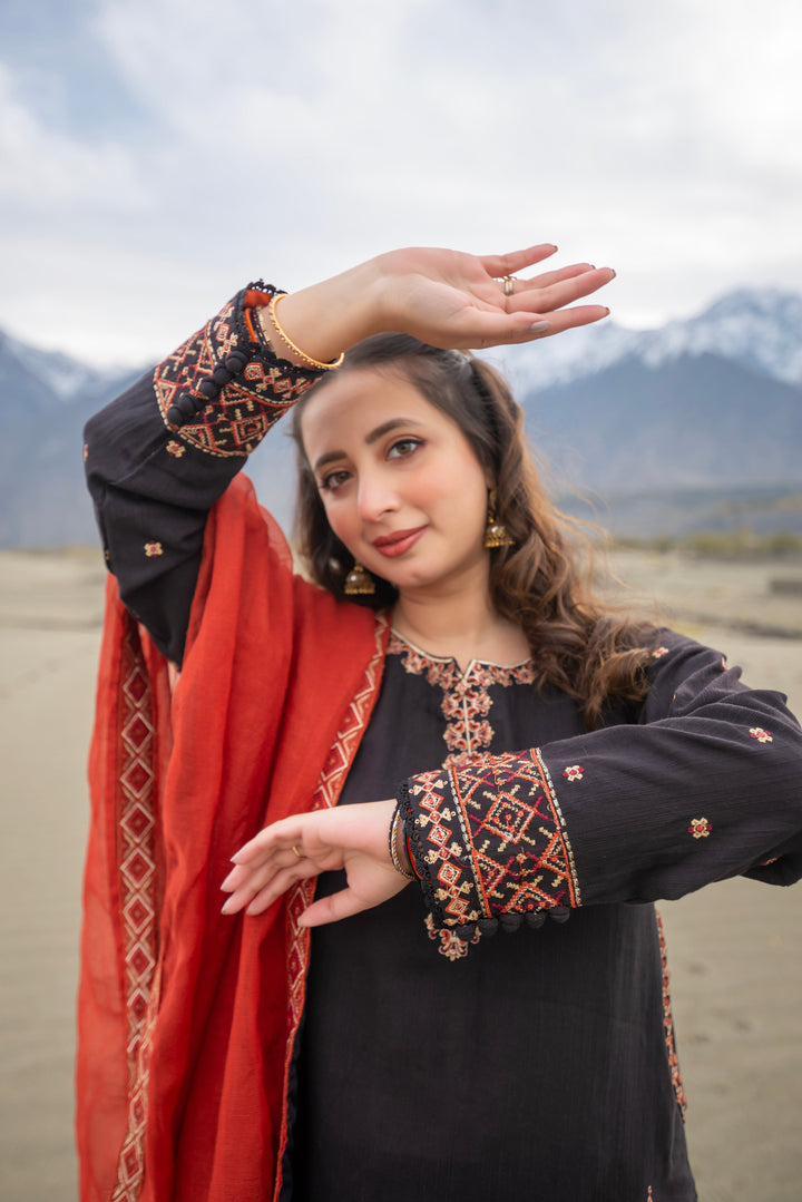 Omal by Komal - Zamda - Rust - Khaddar & Khaadi Net - 3 Piece